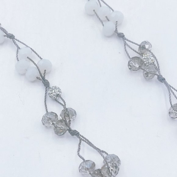 Chico's Silver Multi White & Crystal Small Beads Necklace Long - Picture 3 of 6